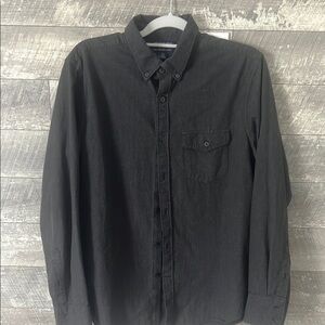 American Eagle Men's Black Soft Touch Slim Fit Button-Up Shirt